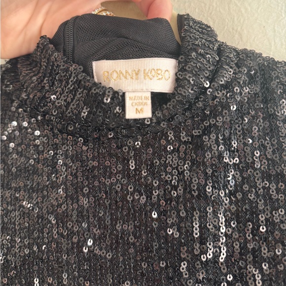 RONNY KOBO Black Sequin Tivia Top Mock Neck Turtleneck Size M - Picture 5 of 7